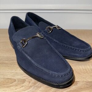 Stacy Adams Flynn Men 13 Loafer Navy Blue Leather Suede Horse Bit Slip On Silver